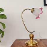 Lampe de table Art Nouveau des années 1930 en laiton et verre dépoli