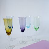 Set of 5 multicolored colored glass flutes 1970