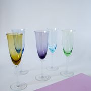 Ensemble de 5 flûtes en verre coloré multicolores 1970