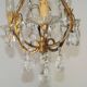 French Vintage Goldtone Metal & Crystal 3 Light Cage Chandelier 5502