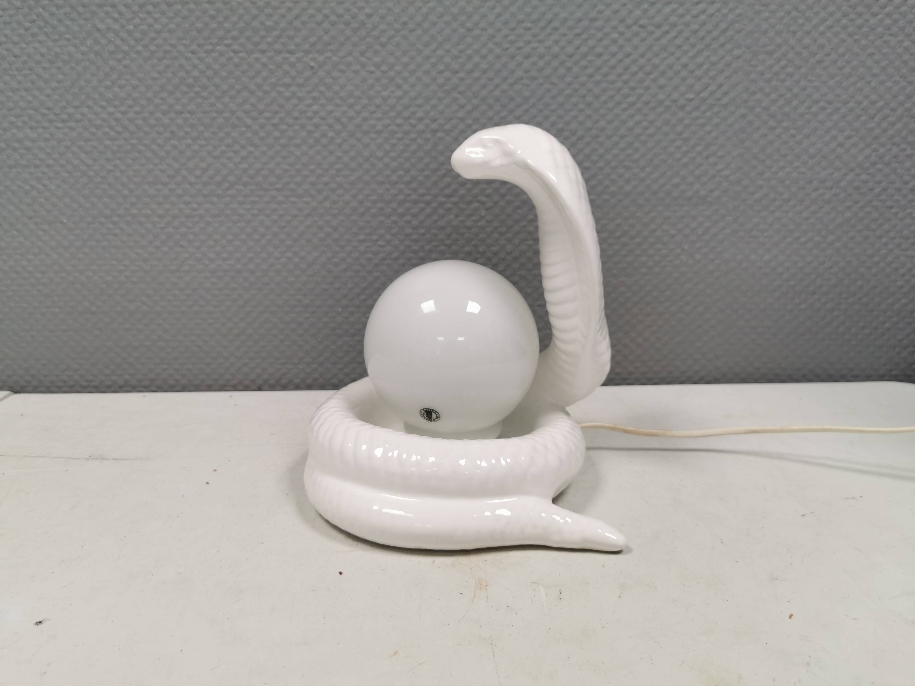 COBRA table lamp with thin milky white glass shade/dome, Sweden 1980s