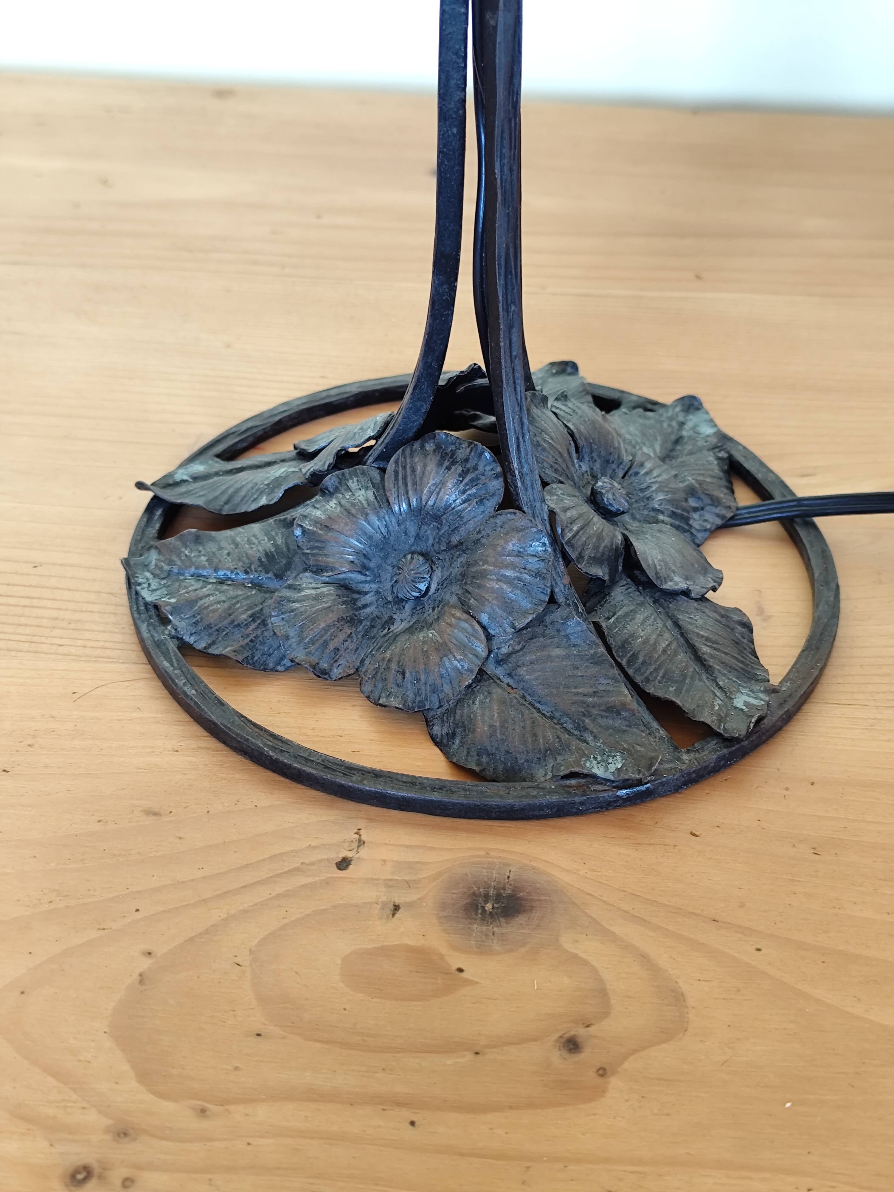 Wrought iron lamp - Art Nouveau lamp, black metal, plant decoration.