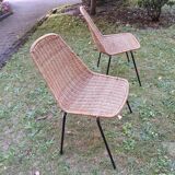 Pair of Legler rattan and metal dining / stacking chairs, Switzerland 1960s