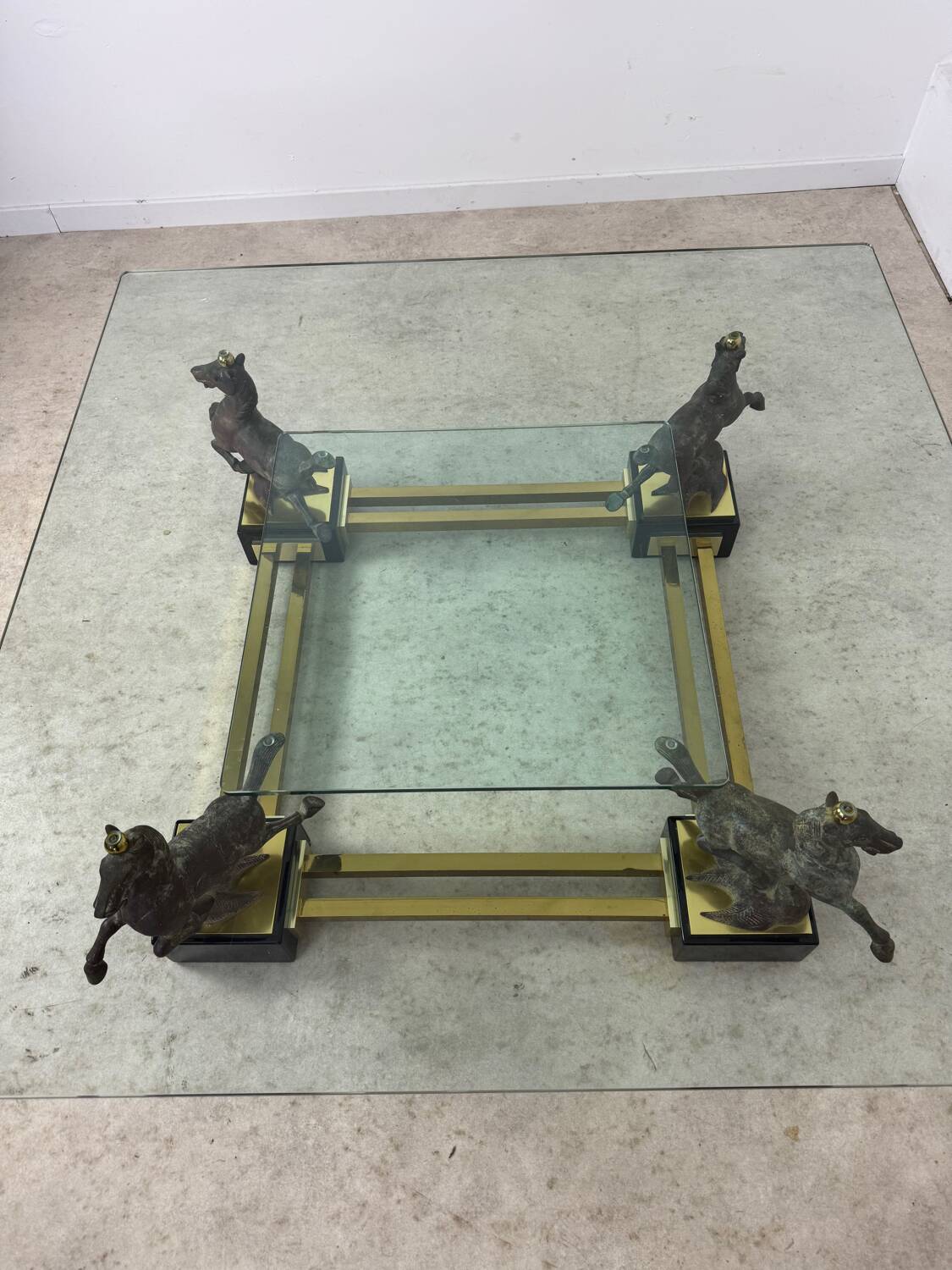 Old brass and gilded bronze table horses design from the 70s vintage Horses