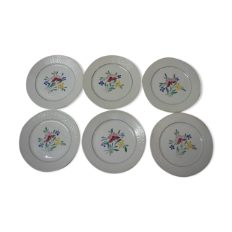 6 plates flat 1940/50 Sarreguemines earthenware hand painted