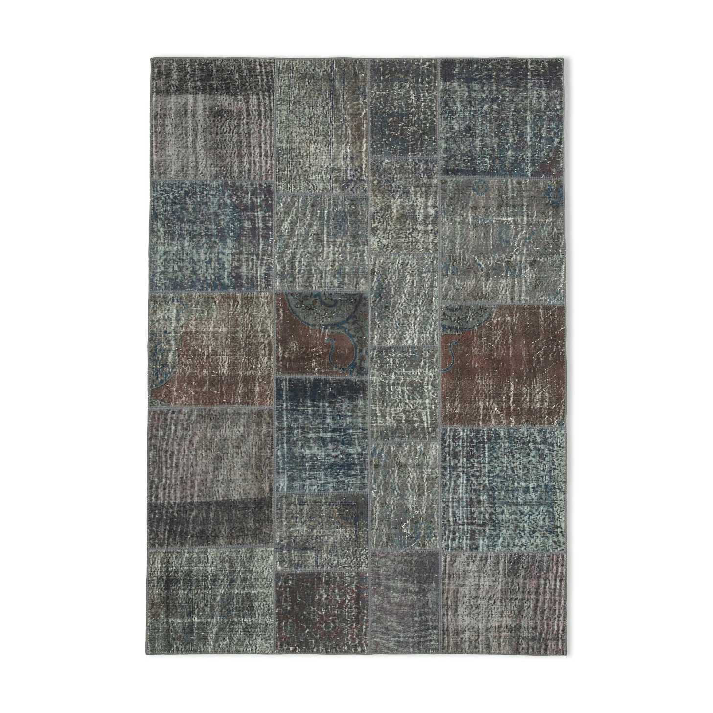 Handmade Anatolian Vintage 171 cm x 243 cm Grey Patchwork Carpet