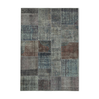 Tapis anatolian vintage 171 cm x 243 cm gris patchwork fait à la main