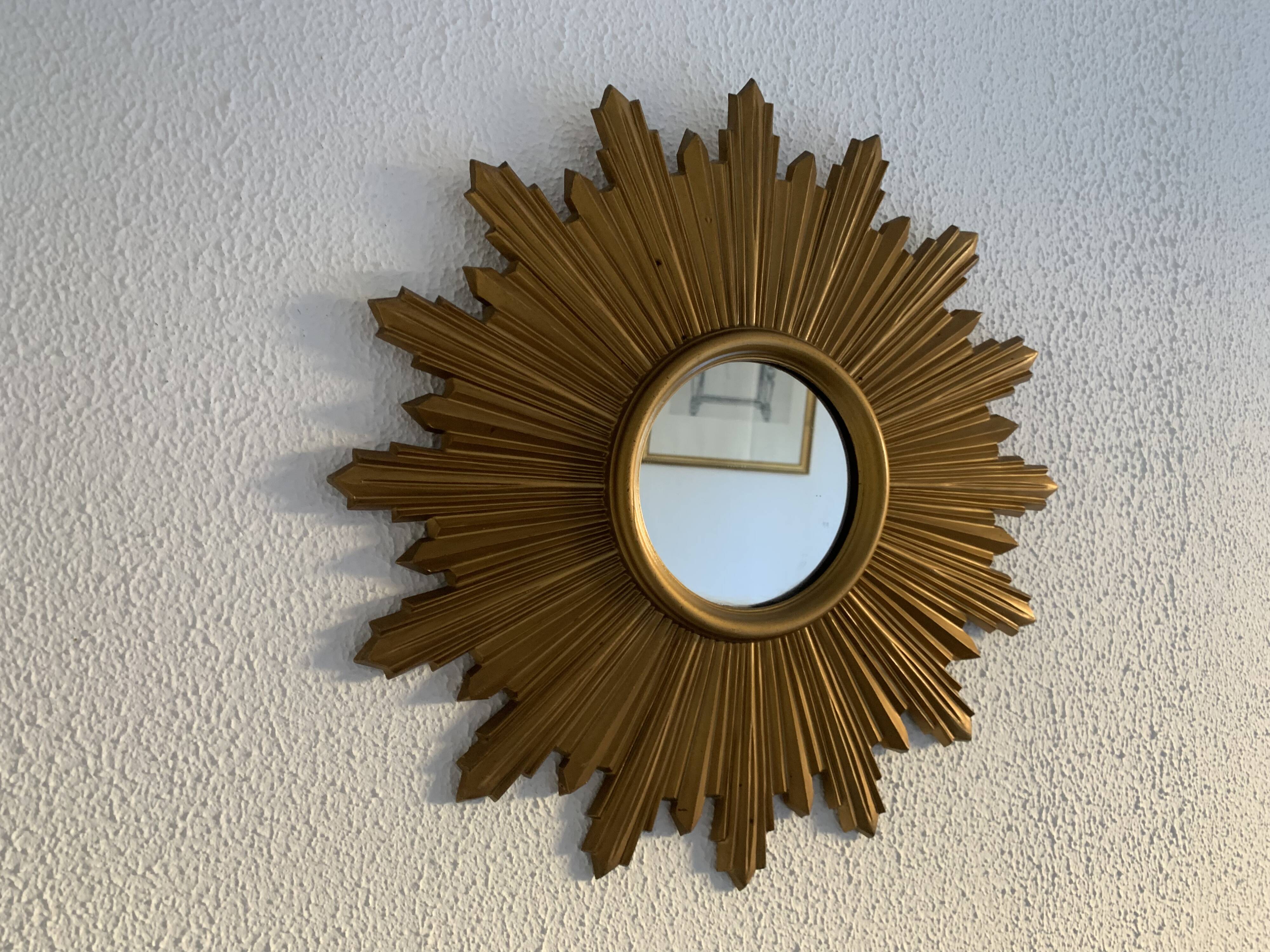 Vintage 1970s gold plastic sun mirror - 44 cm