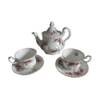 Teapot and its 2 cups and saucers Royal Albert Porcelaine "Lavender Rose"