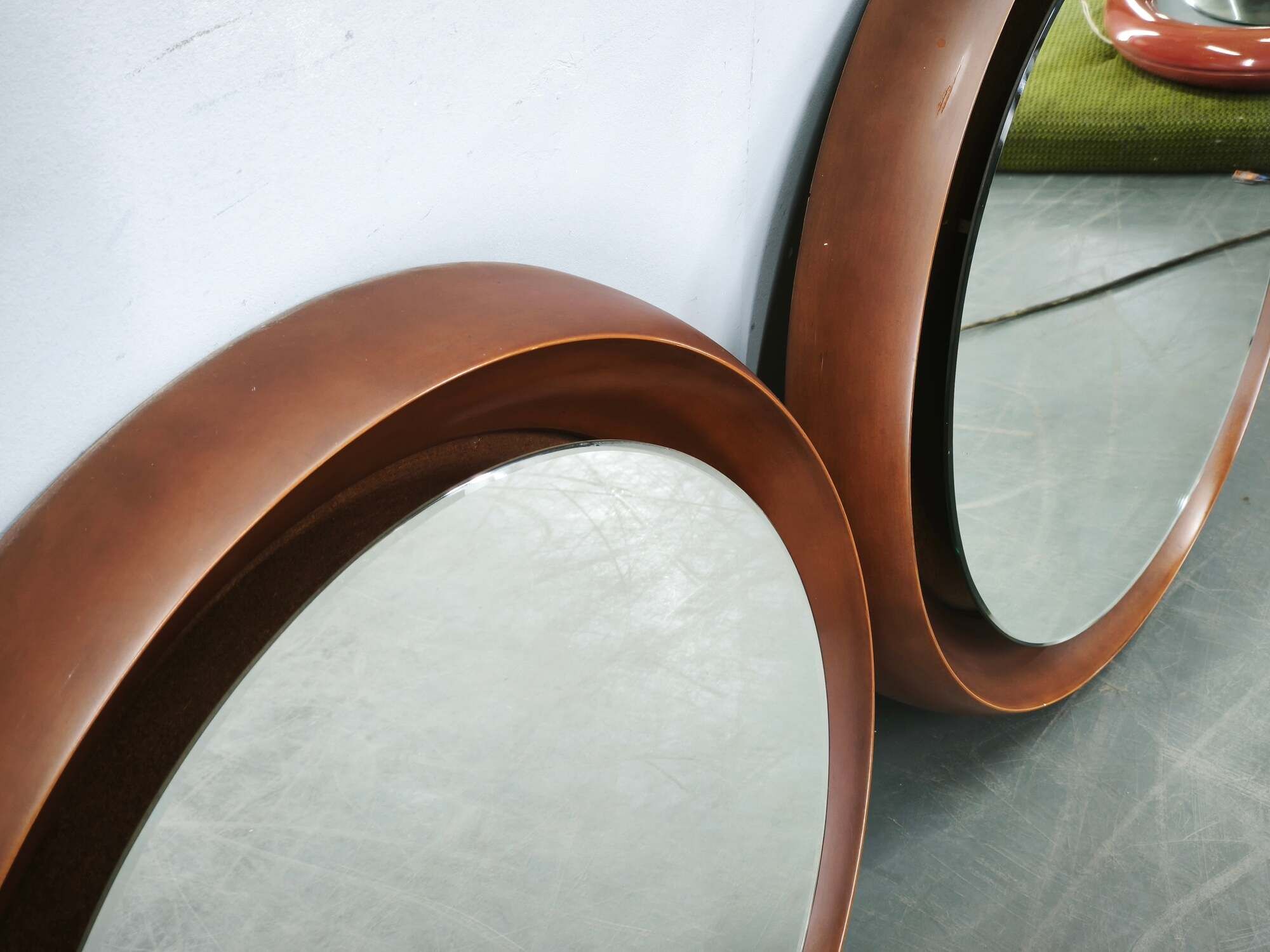 Pair of Italian Space Age Illuminated Round Mirrors, 1970s