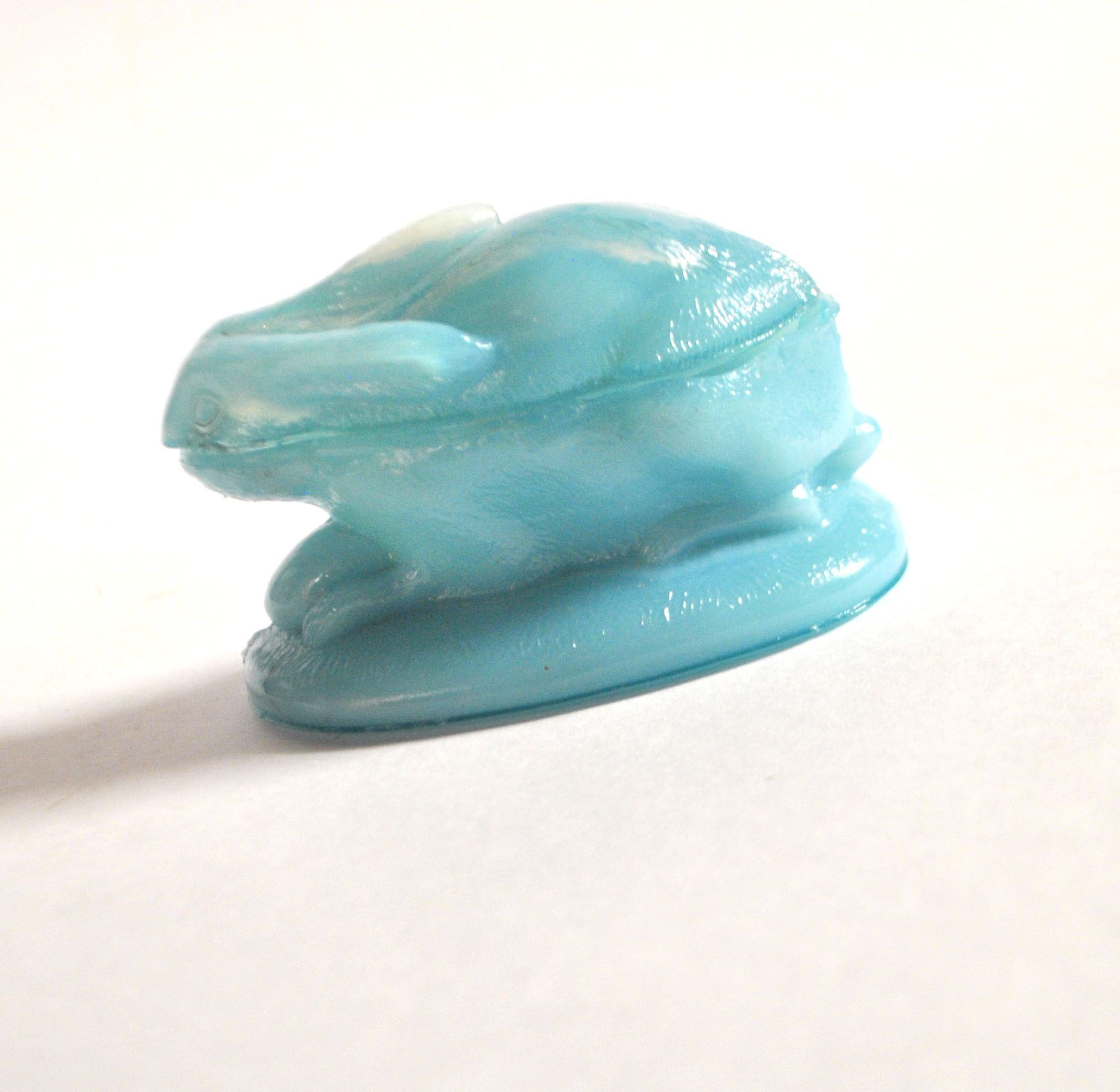 Vallerysthal easter rabbit box in blue opaline from 1900