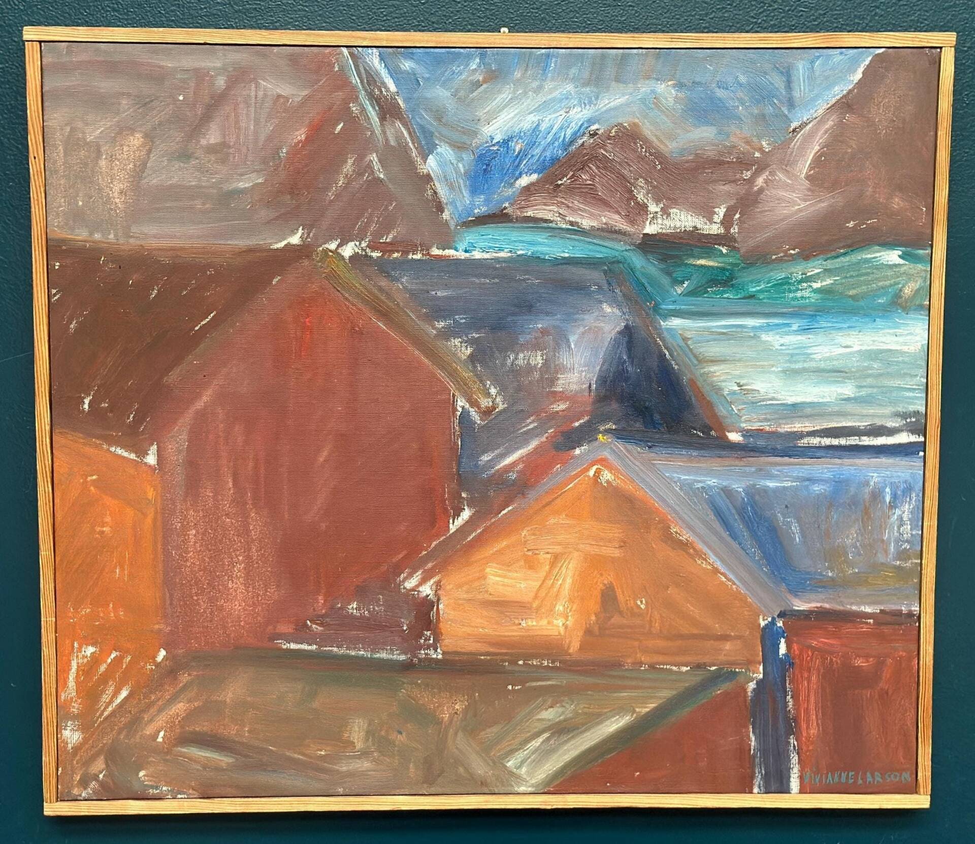 Swedish Oil on Canvas – “Bodar, Lofoten” by Vivianne Larsson – Vintage