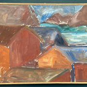 Swedish Oil on Canvas – “Bodar, Lofoten” by Vivianne Larsson – Vintage