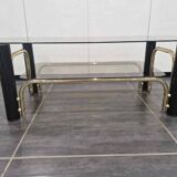Vintage coffee table in gold metal and smoked glass, 1970s