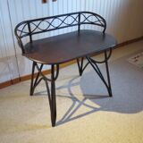Vintage children's desk console bamboo rattan curved wood Thonet style 80s dark mahogany
