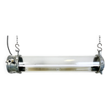 Industrial french polished aluminium hanging tube light, 1970s