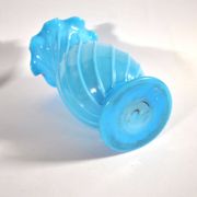 Vallerysthal antique vase in blown turquoise opaline with twisted ribs.