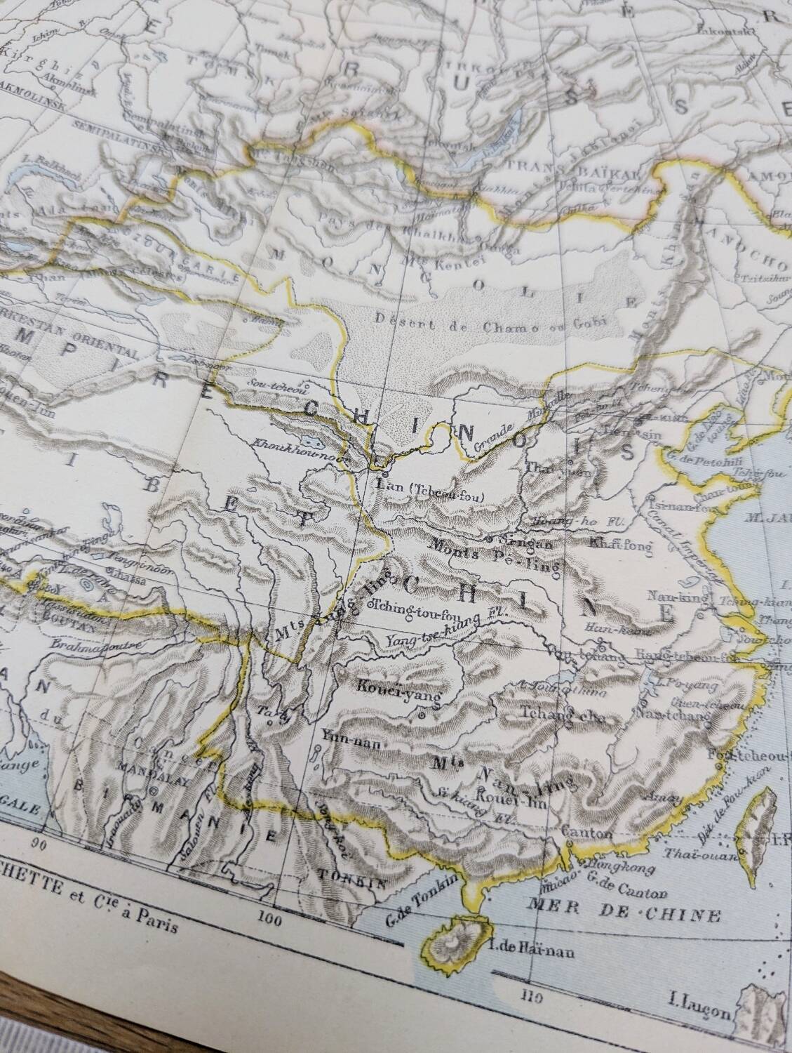 Russian and Chinese Empires, period map, 1887, Authentic.