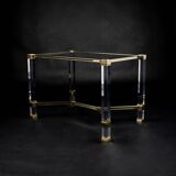 Table basse Pierre Vandel verre plexiglass et laiton doré