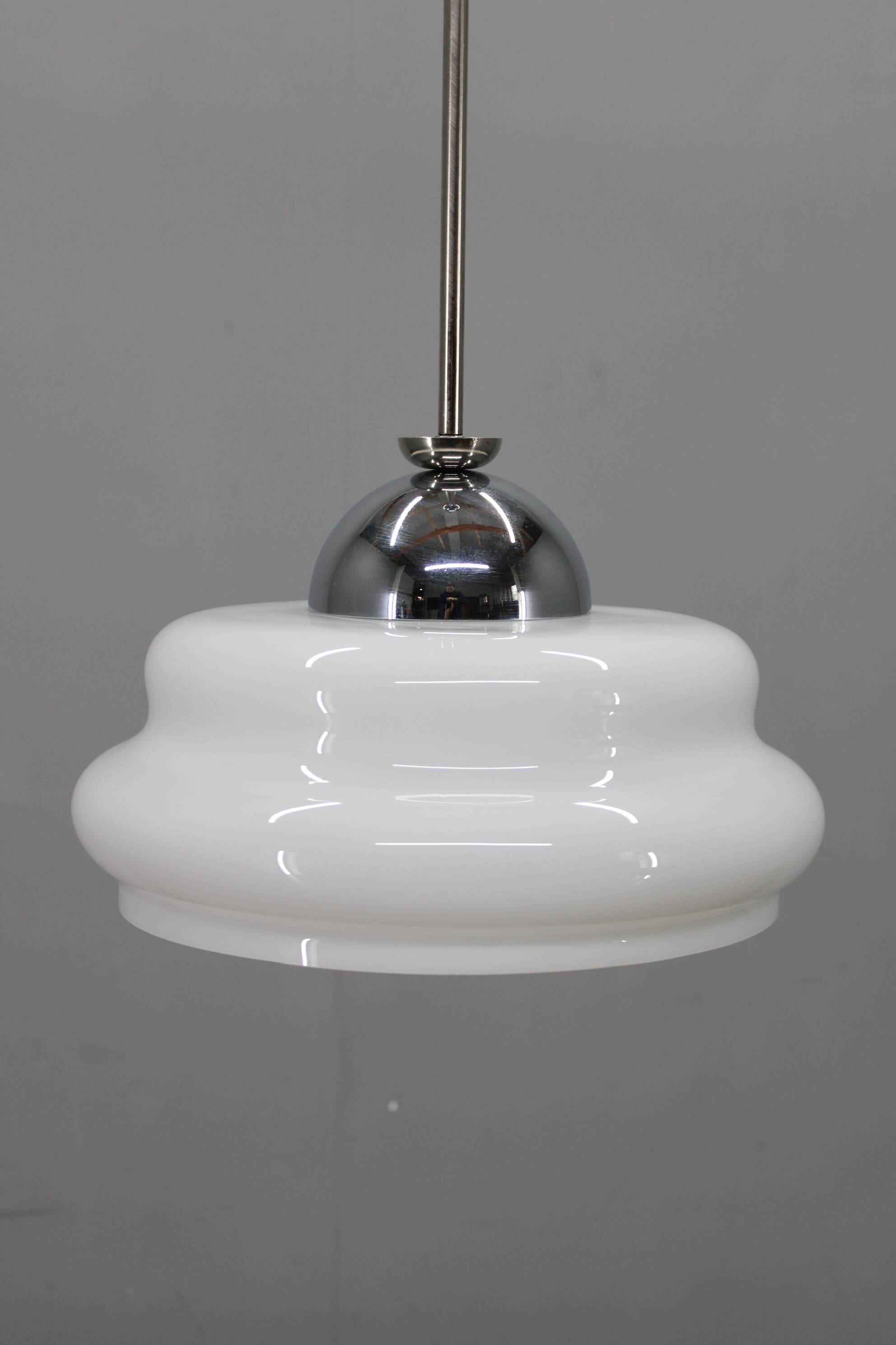Italian mid-century glass pendant lamp chrome ceiling light 1960s