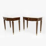 Pair of Neoclassical Style Marble and Mahogany Bedside Tables