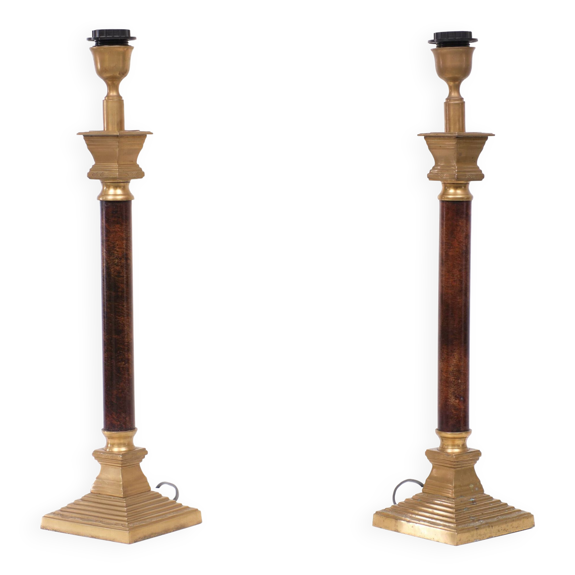 Set brass column table lamps 1970s de knudt belgium