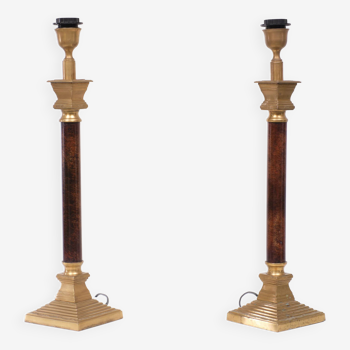 Set brass column table lamps 1970s de knudt belgium