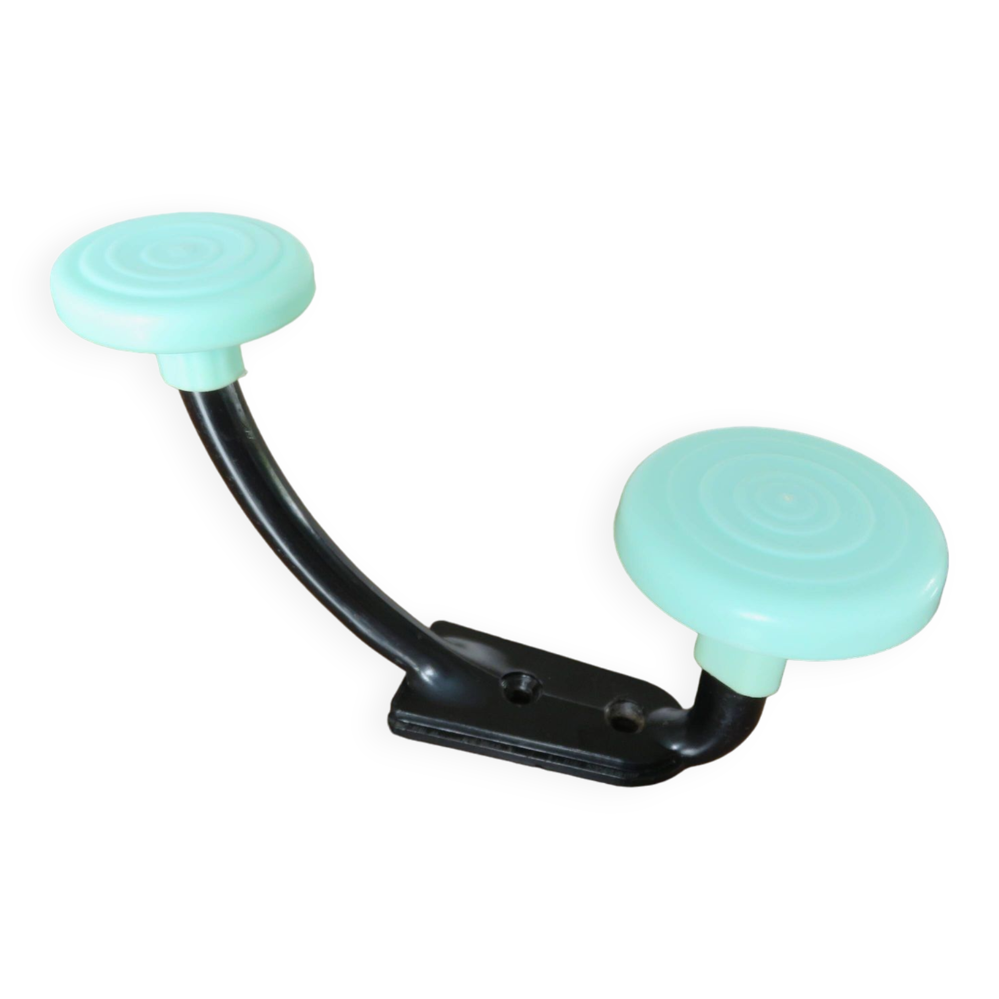 Wall coat rack, typical 1970 coat hook, practical green and black