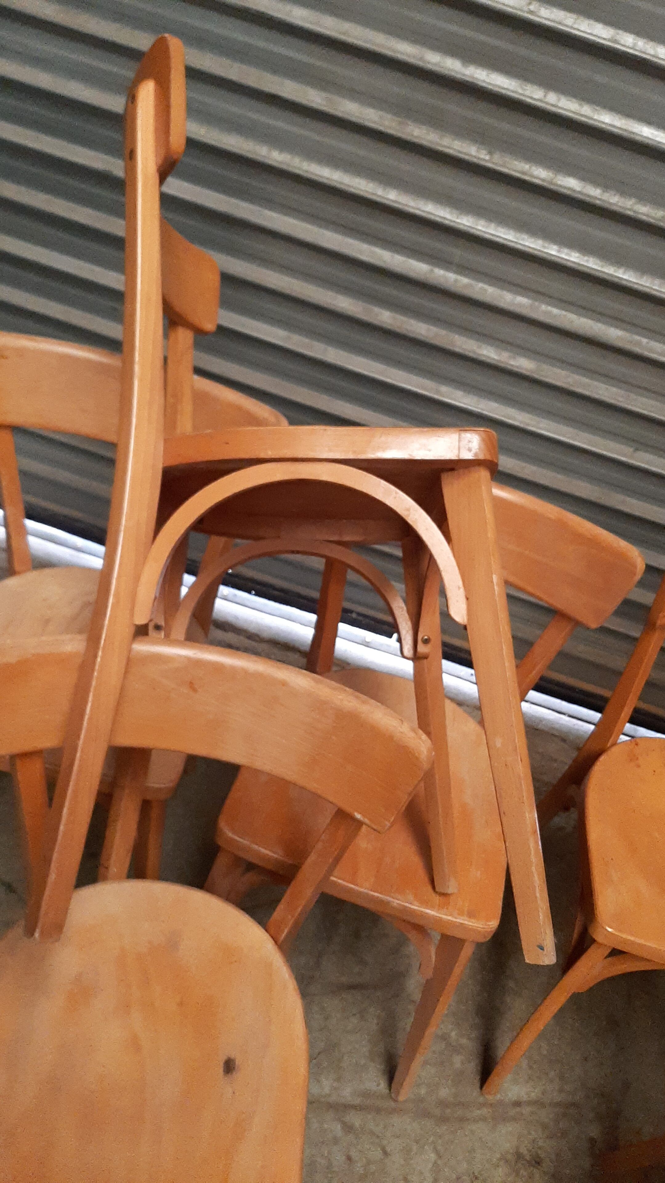 Set of 7 wooden bistro chairs