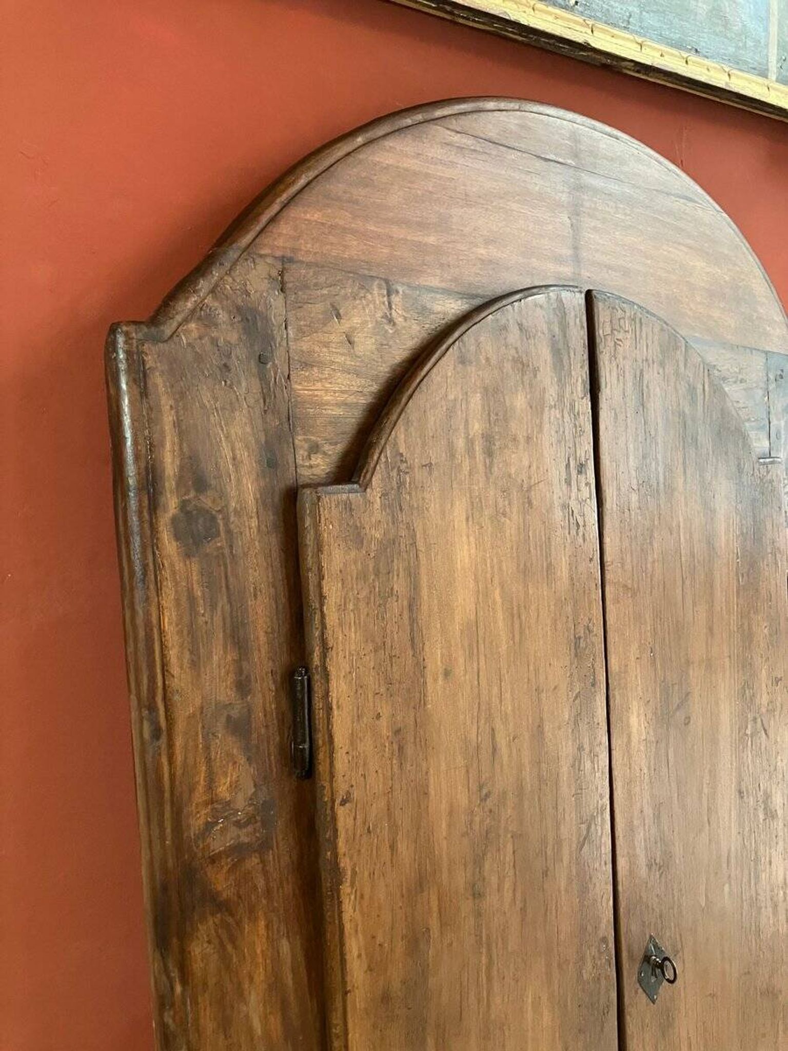 Antique Rustic Tuscan Window in Chestnut with Original Wrought Iron Hardware, 1800s