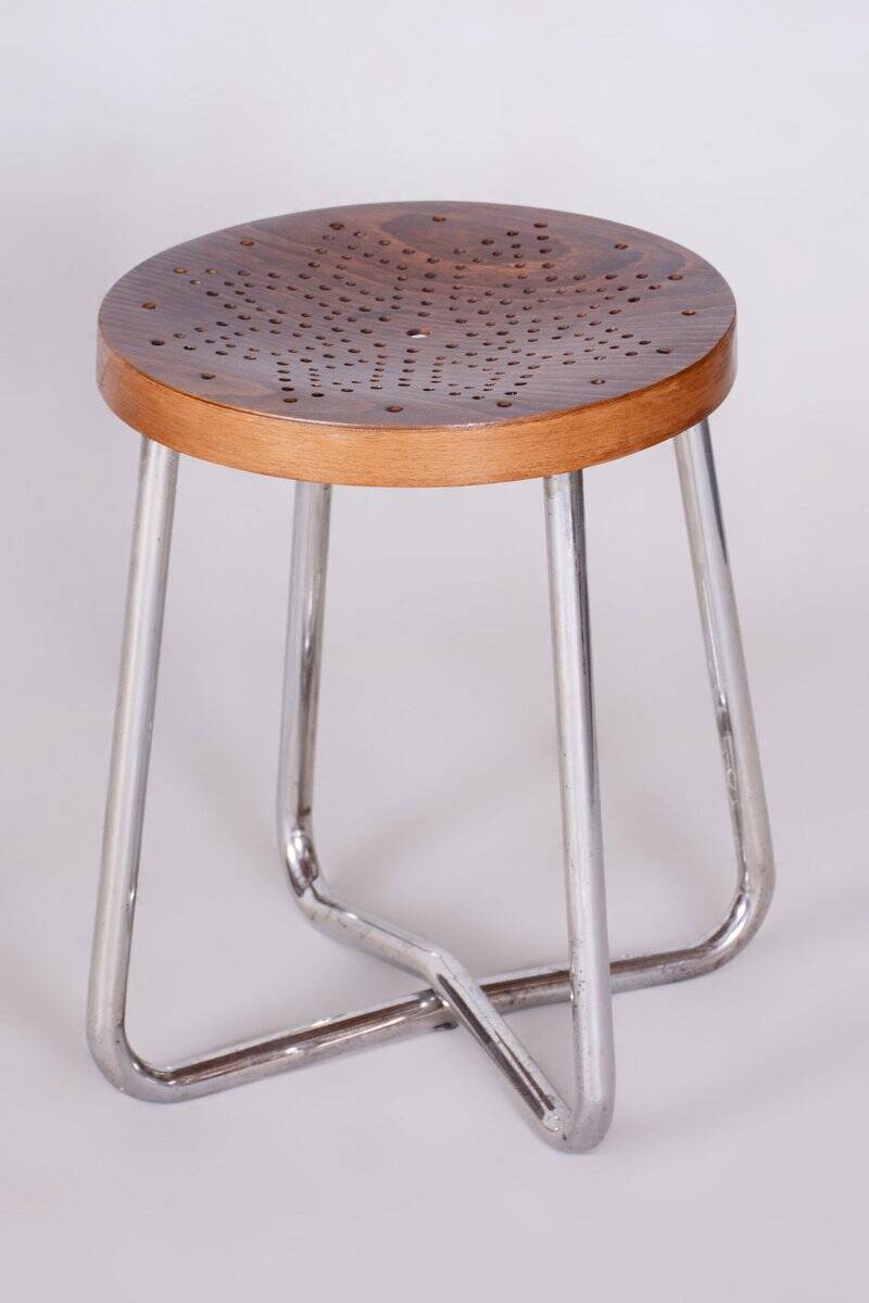 Bauhaus Stools in Chromed Steel, Beech and Plywood, Germany, 1930s, Set of 2