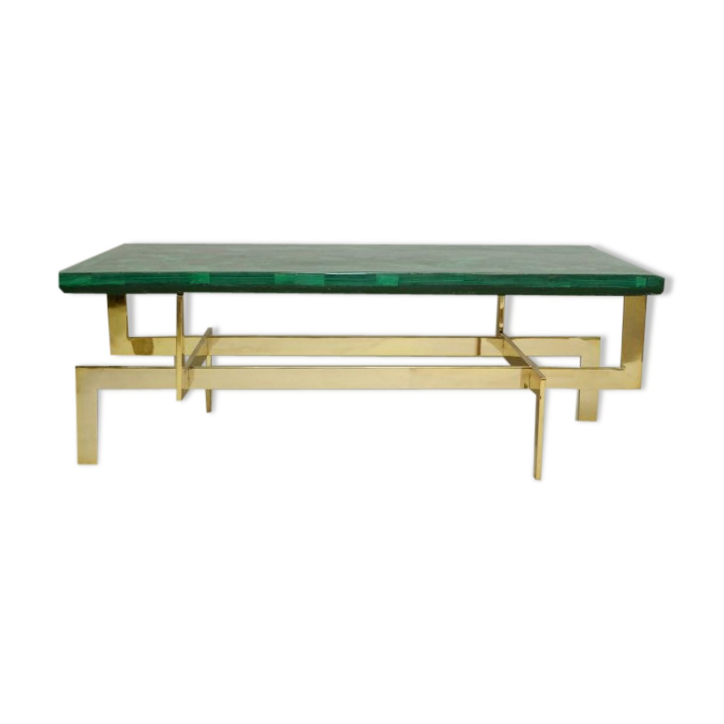 Coffee table veneer of malachite and brass gold circa 1970
