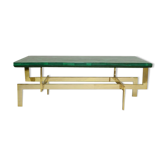Coffee table veneer of malachite and brass gold circa 1970