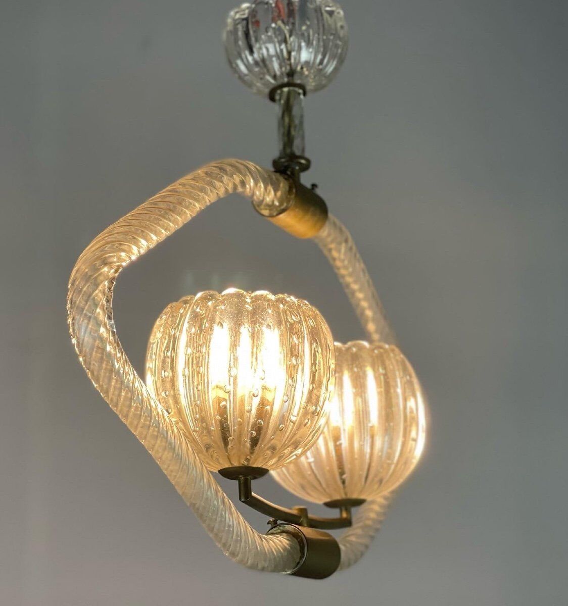 Venetian chandelier in murano glass and brass circa 1950