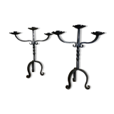Pair of wrought iron candlesticks