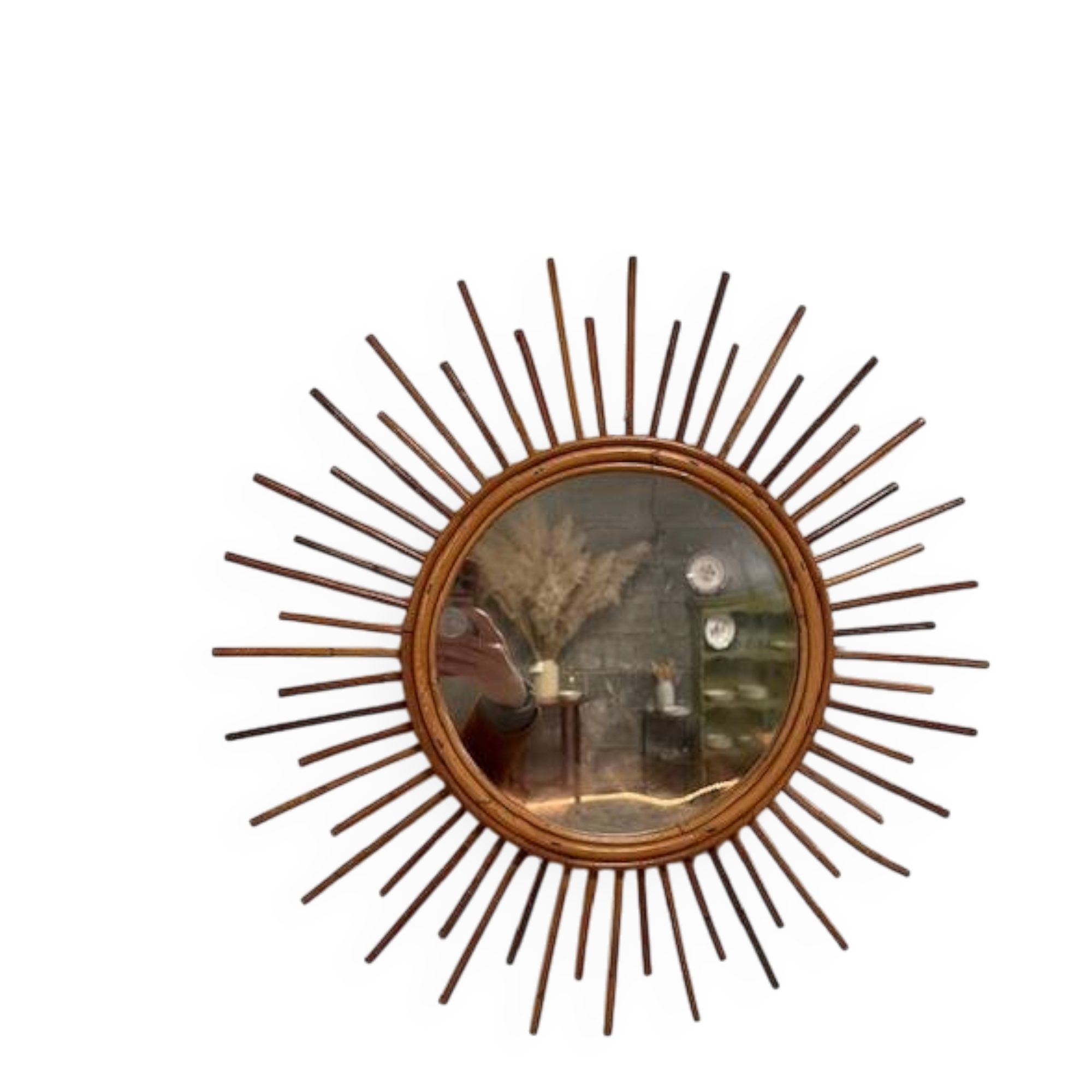 Miroir soleil vintage en rotin