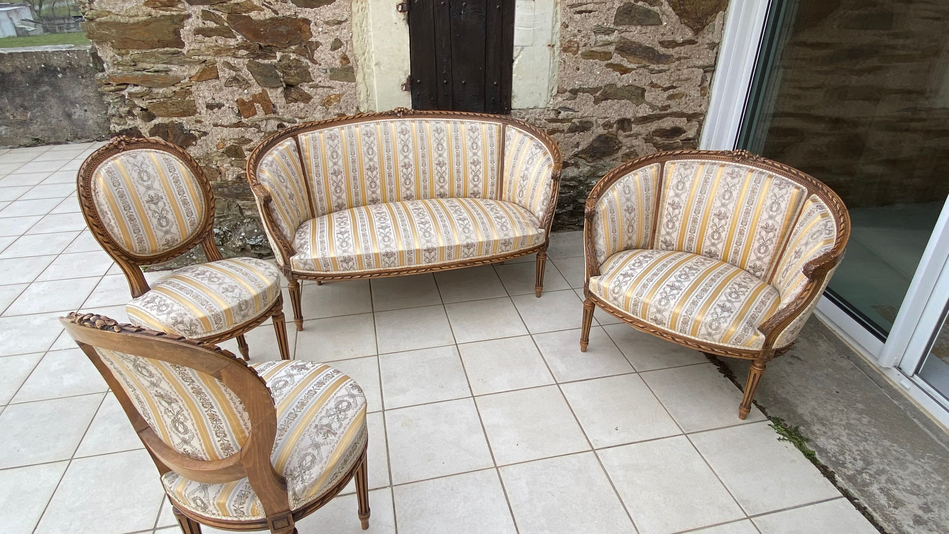 Salon soie et bois style Louis XV