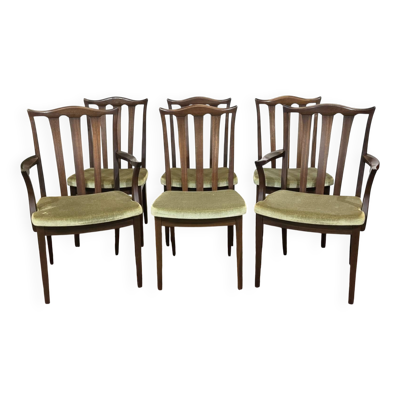 Suite de 4 chaises et 2 fauteuils anglais en acajou de la marque GPlan
