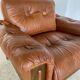 Mid-century vintage Scandinavian leather lounge chair in cognac brown leather