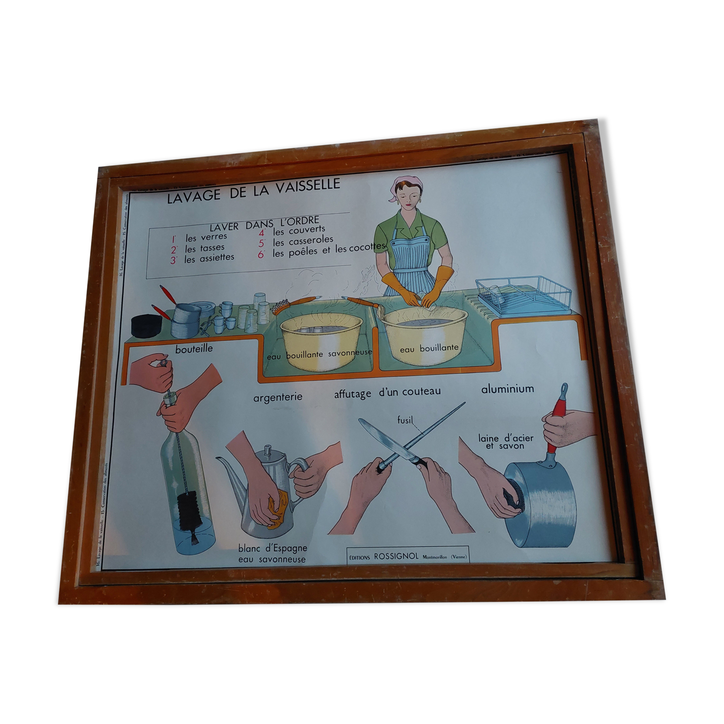 Affiche Rossignol "le lavage de la vaisselle conservation des aliments"