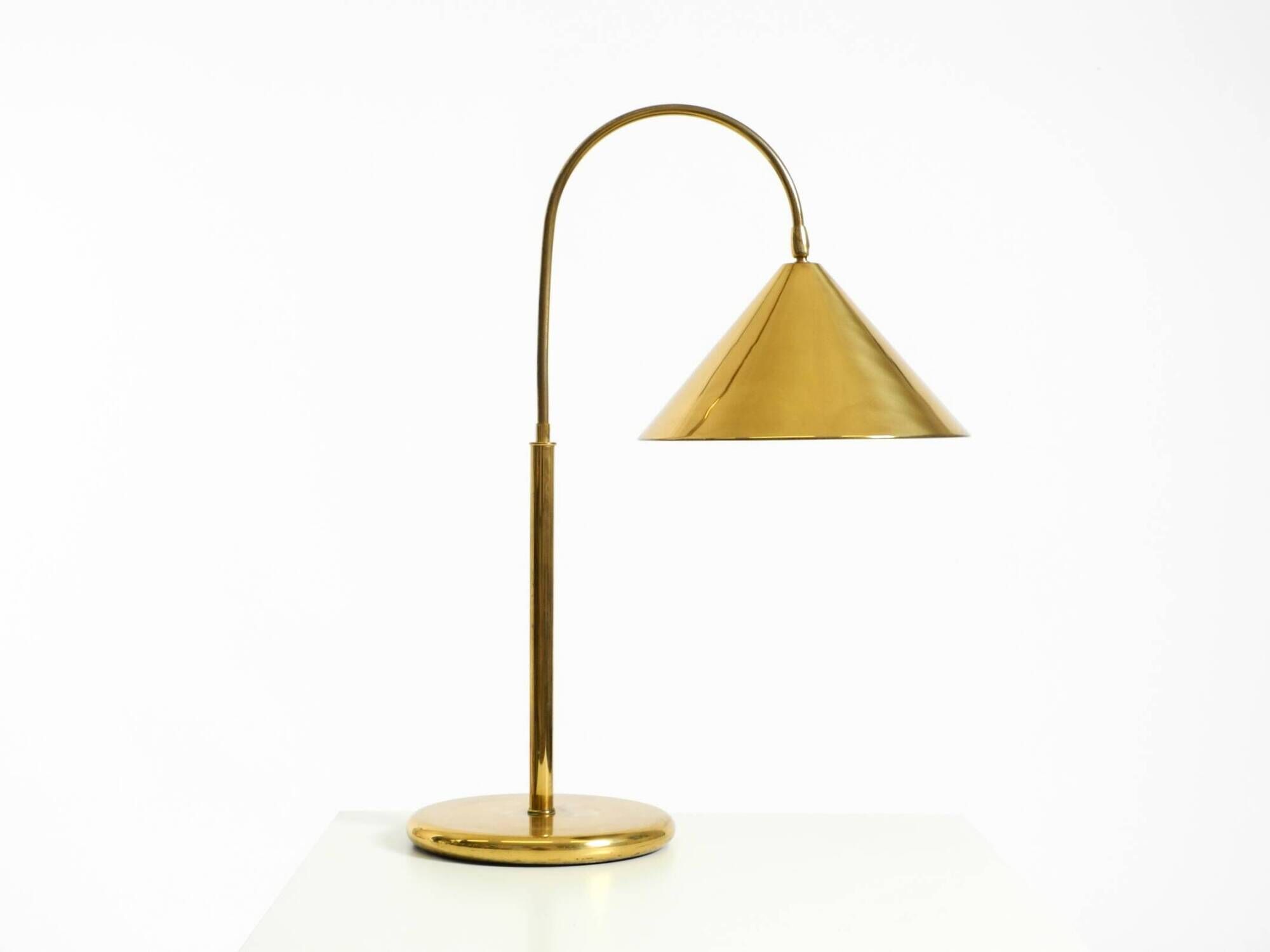 Large original brass table lamp with a conical shade, Mid-Century Modern