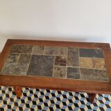 Brutalist coffee table wood and slate