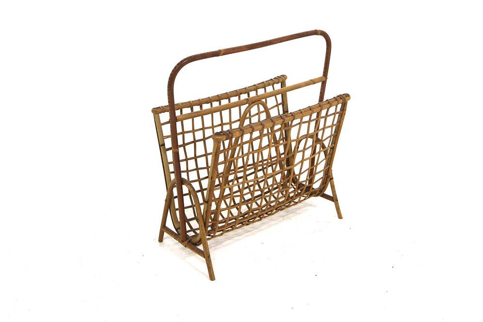Scandinavian rattan magazine rack, Sweden, 1950