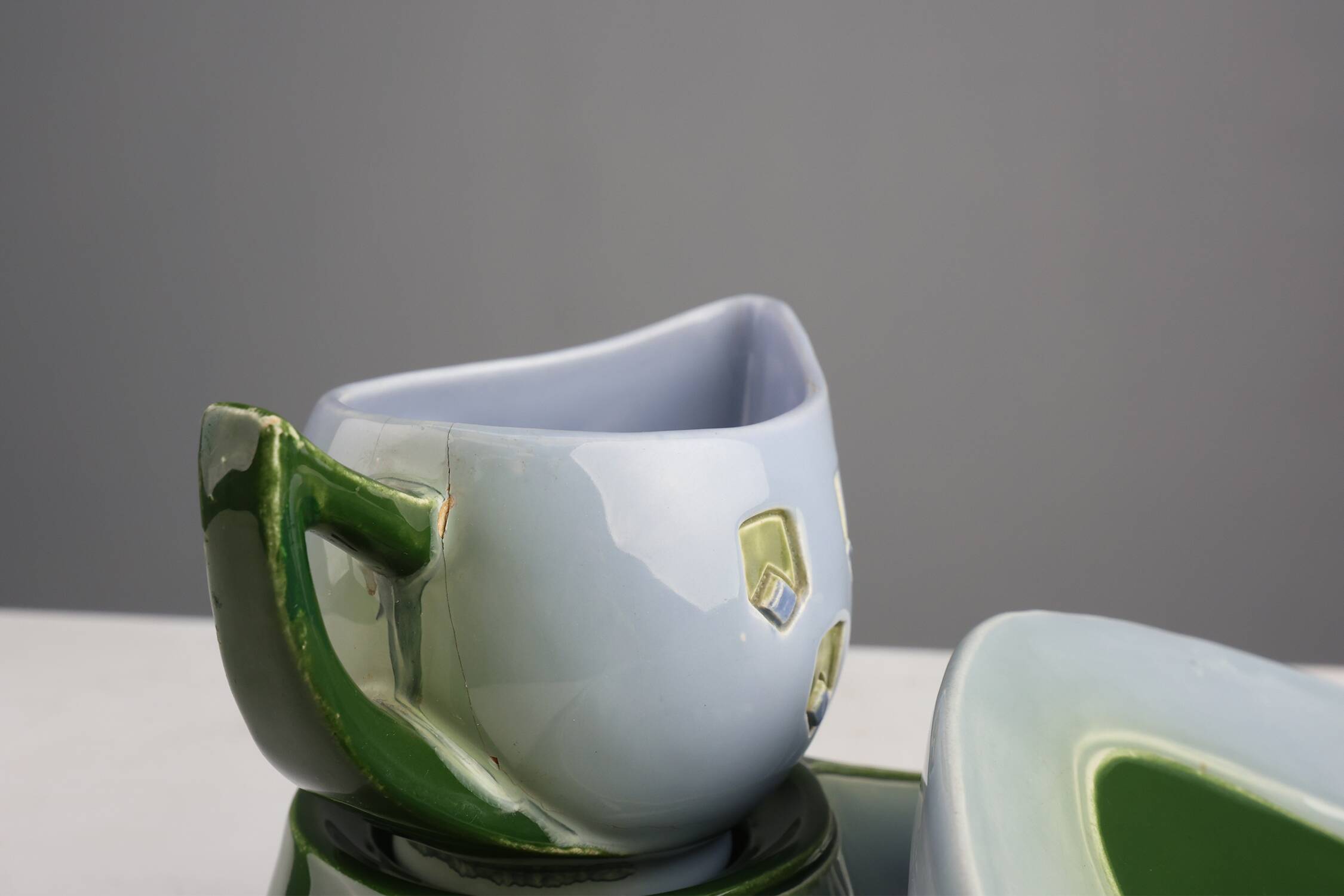 Rare Art Nouveau ceramic 3-piece asparagus set by Julius Dessler, Austria