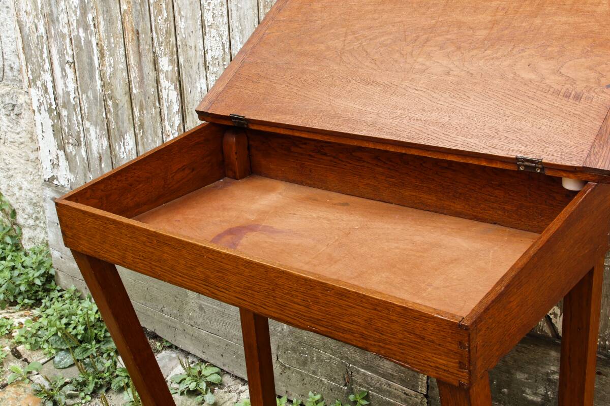 Wooden school desk and chair, 1950s