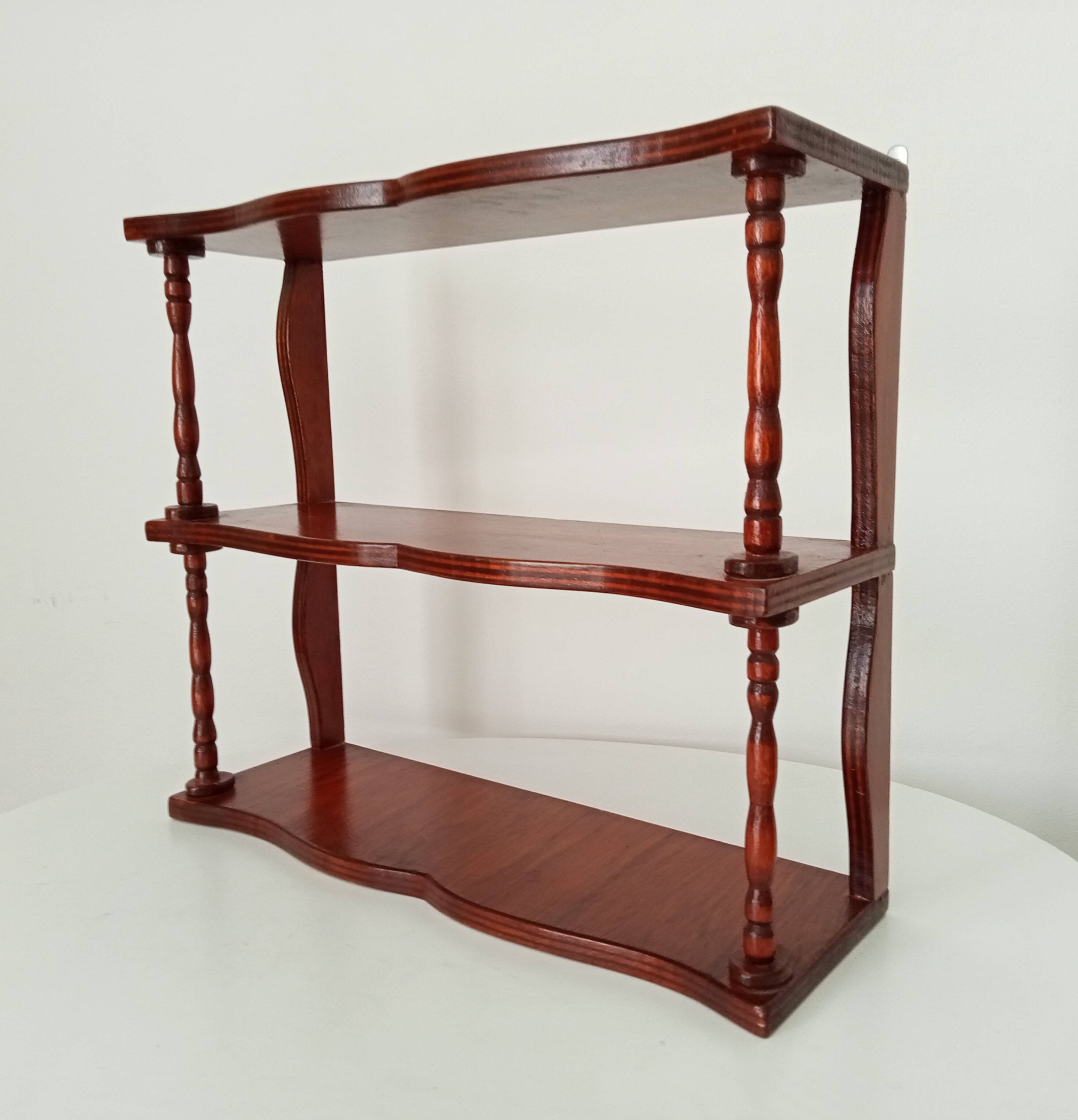 Vintage turned wood wall shelf