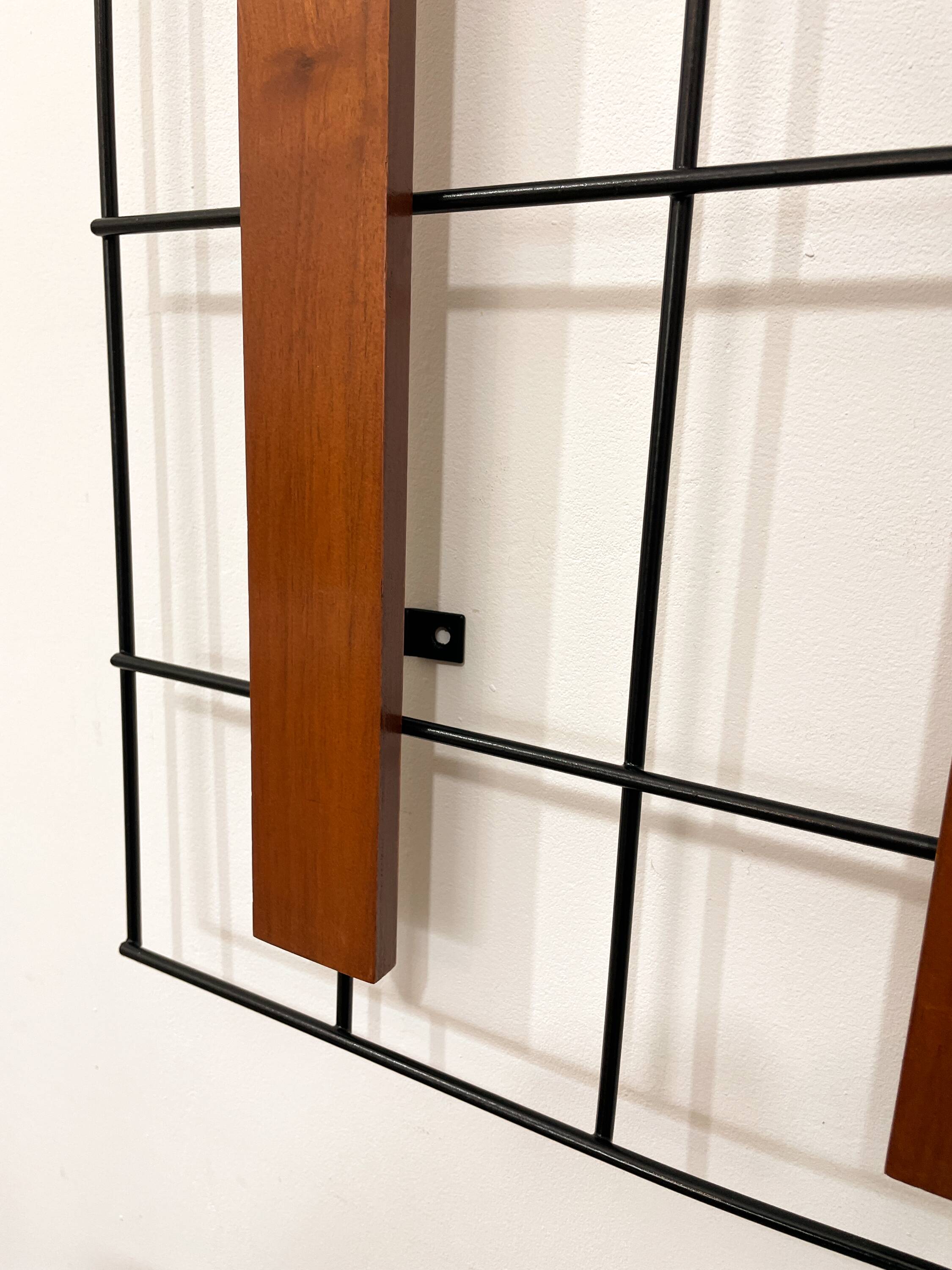 Metal and wood wall coat rack, 1950s-60s.