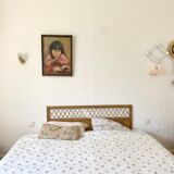 Wooden and rattan headboard