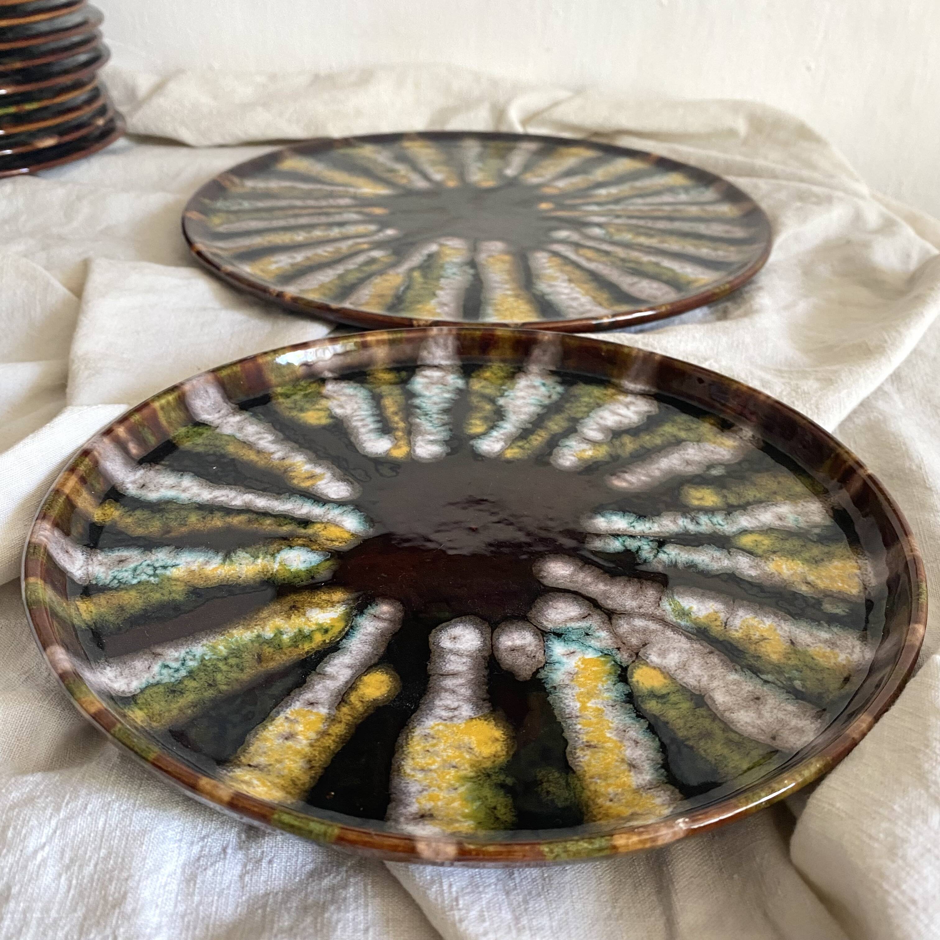 Vintage round dishes from the Saint Jean de Bretagne earthenware factory