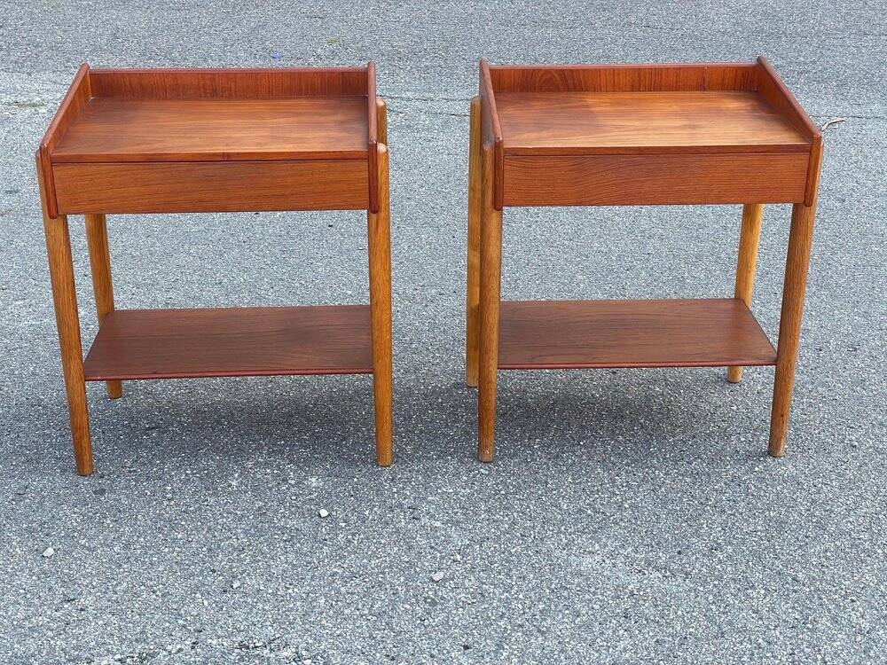 Set of 2 Danish teak and oak bedside tables attributed to Børge Mogensen, 1958